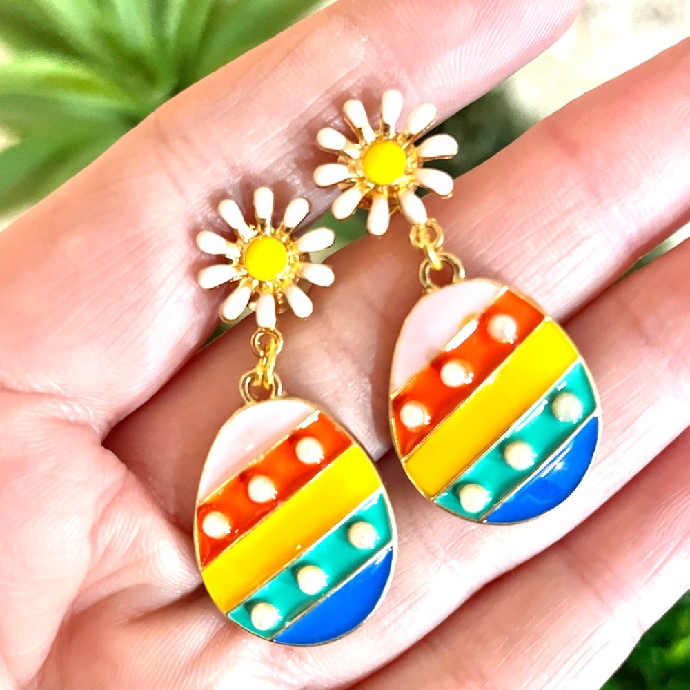 Flower Rainbow Egg Dangle Earrings